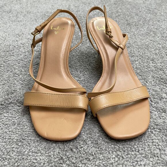 Lulus Synthetic Leather Strappy Sandals Heels Women 8.5 Nude Beige Formal Casual - Picture 5 of 13